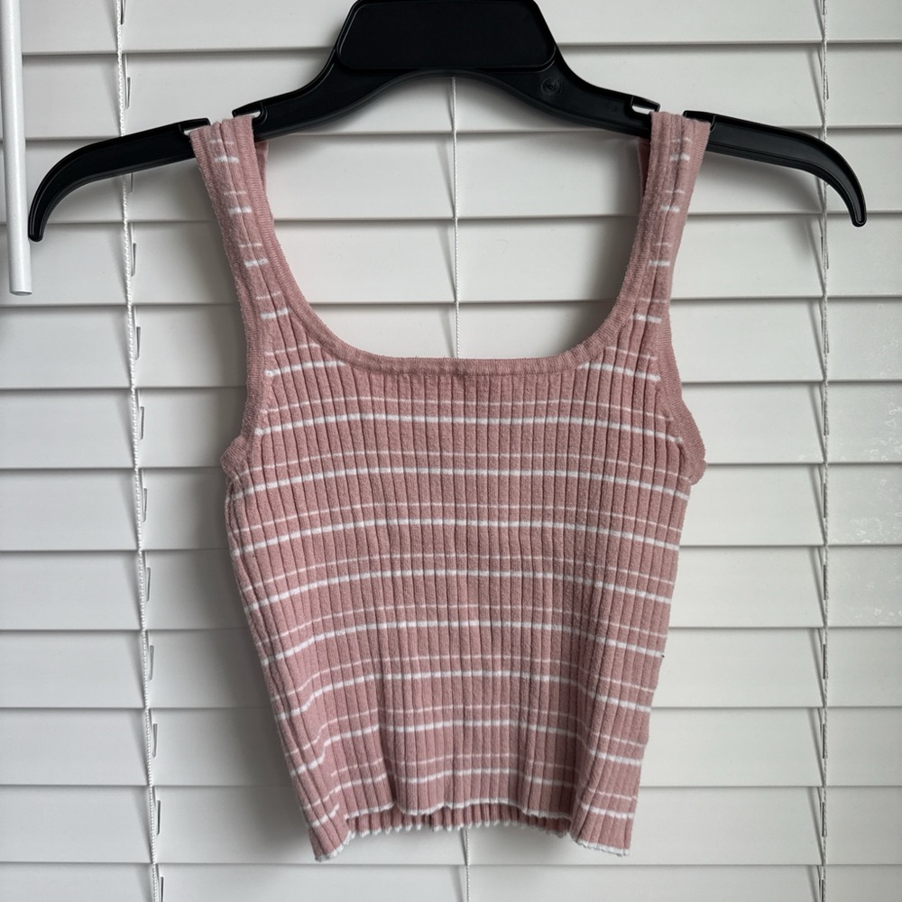 PacSun Cropped Striped Ribbed Tank in Pink and White